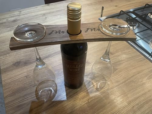 Wine Butler for 2 Glasses – For Picnic or Decor – Glass Holders on Top of Bottle – Wine Caddy – Space Saving Design – Gifting Set for Housewarming – Laser Engraved Mr and Mr on Each Side