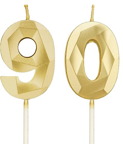 Geburtstagskerzen Zahlen 90，3D Gold Kerzen Geburtstag für Kuchen geburtstagsdeko, Geburtstag Kerzen Zahlen, Geburtstagskerzen Kinder für Partys, Hochzeiten, Firmenfeiern, Jubiläen (Gold, 90)