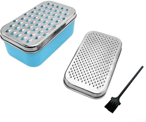 Küchenreibe mit Deckel zum schnellen und einfachen Zubereiten von Käse, Kartoffeln und Karotten (blau)