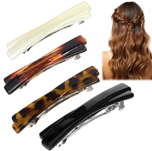 4 Stück Haarspangen Französische Damen, Haarspangen Klein, French Dünnes Klassische Haarschmuck, Gebogene Haarspange, Mittle Automatische, Für Feines Haar Damen Mädchen