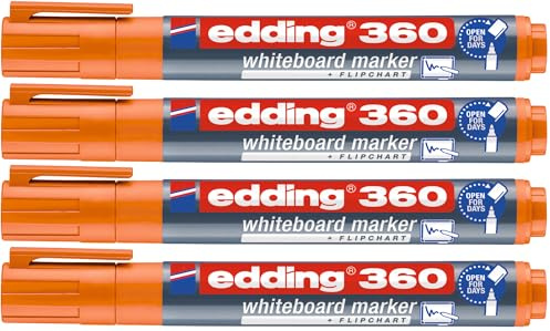 edding 360 Whiteboardmarker - bunte Farben - 4 Whiteboard Stifte - Rundspitze 1,5-3 mm - Boardmarker abwischbar (orange, 4er Set)