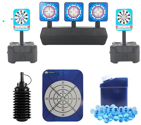 FunBlasters Zubehör-Set für Gelblaster – runde und feste Zielscheiben für Wasserkugelpistole – Behälter für Wasserperlen und blaue Kugeln – Trainings-Set für Kugelgewehr
