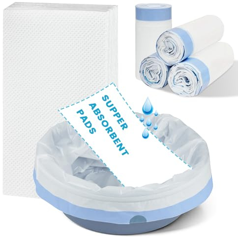 ACWOO Toilettenbeutel, Hygienetasche, 100 Stück Bettpfanneneinlagen, Einweg-Kommode Toiletteneinlagen, Tragbare Toilettenbeutel, Einweg-Müllbeutel für Toilettenstuhl（Weiß）