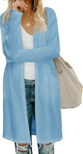Fisoew Cardigan da donna aperto sul davanti, a maniche lunghe, leggero, con tasche