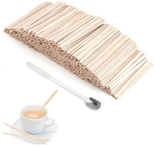 Agitadores de madera 1000 unidades cucharilla de café de acero inoxidable de 13 cm varillas de café respetuosas con el medio ambiente para café oficina hogar lisas sin astillas y cucharas de