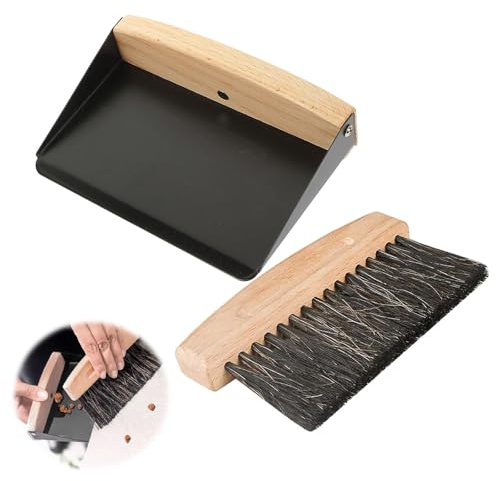 Small Dustpan and Brush Set, Portable Mini Broom, Mini Portable Dustpan Mini Wooden Table Brush for Sweeping Table Tabletop Countertop Desktop (Black)