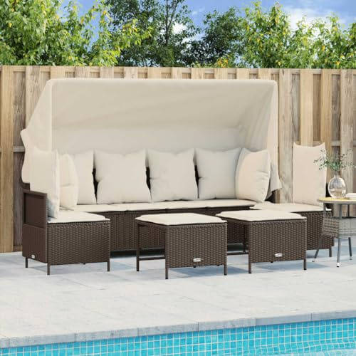 QJBSAVVA 5-teiliges Poly-Rattan Gartenmöbel Set mit verstellbarem Dach 204 cm Braun für Balkon Terrasse Garten Lounge Outdoor Sitzgruppe