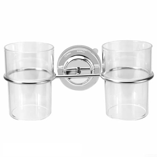 LatoYard Doppio portaspazzolino e portabicchieri con ventose, organizer da bagno in acciaio inox con 2 tazze trasparenti