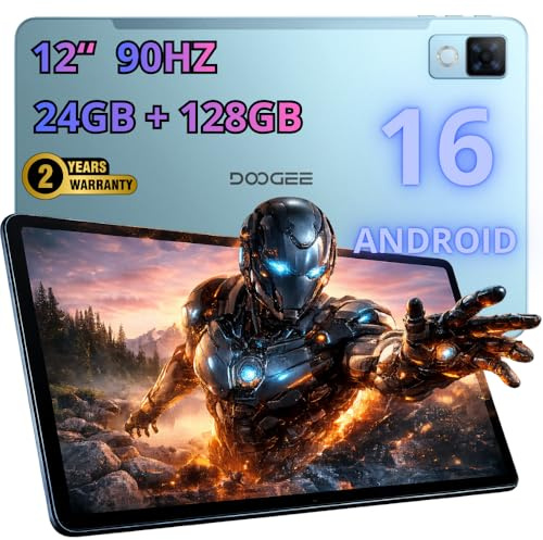 DOOGEE U12 | Pantalla FHD+ IPS de 90Hz de 12 | 24GB RAM + 128GB (ampliable a 2 TB) | Cámara de 13MP + 8MP | Doble Banda Wi-Fi | GPS | Bluetooth 5.3 | Garantía de 2 años | Azul Aguamarina