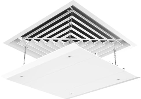 Klimaanlagen-Deflektor für die Decke, quadratisch, höhenverstellbar, AC-Entlüftungsdeflektor, hängend, Anti-Kondensation, waschbar, kettenfixiert, Decken-Entlüftungsöffnung (45, 7 x 45, 7 cm)