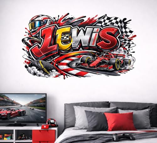 Personalised Racing Car F1 Kids Wall Art Bedroom Sticker, Graphics, Decals, ng20 (56cm x 90cm)