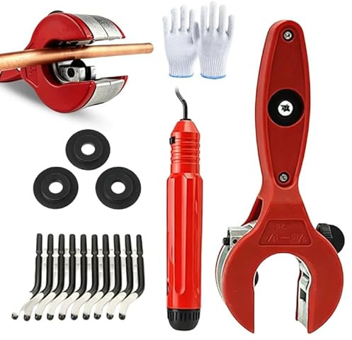 VEGOATY Rohrschneider 8-29mm Pipe Cutter: Ratschen-Rohrschneider mit Handschuhe, 3 Klingen, Trimmmesser und 10 Trimmköpfe, Rohrabschneider Ratsche Set zum Schneiden von Edelstahl und Kupferrohren