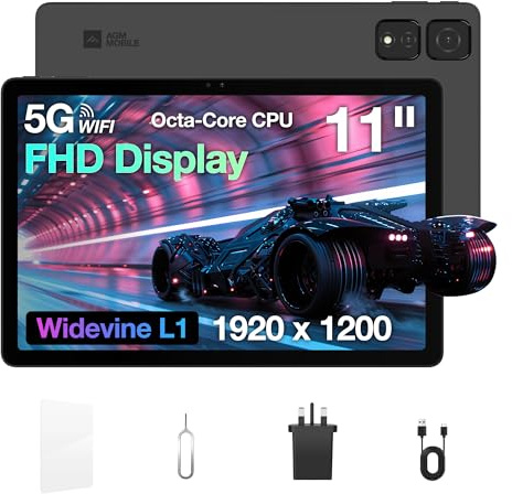 AGM Tablet 11 inch Android 14, 4G LTE Dual SIM, MTK G91 Processor, 8GB RAM 256GB ROM 512GB TF, FHD IPS Touchscreen, Widevine L1, Dual-band WiFi/GPS/OTG, Triple Camera, 8000mAh