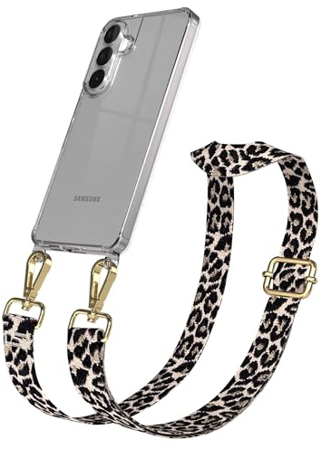 EAZY CASE Handykette - Verstellbares Taschenband kompatibel mit Galaxy S26 Plus, Schulterriemen, Handykordel mit Silikon Hülle, Umhängetasche, Leo - Schwarz Beige Gold