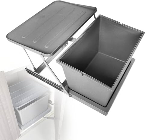 Pull Out Trash Can with Flat Top Lid for Kitchen Cabinet, 2.4 Gallon Single Bucket Waste Container for Recycling, Space Saving Side Mounted Garbage Bin for 500-600mm Cupboard
