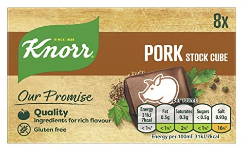 Knorr Pork Stock Cubes gluten-free to add a rich pork flavour to your dishes 8x 10 g