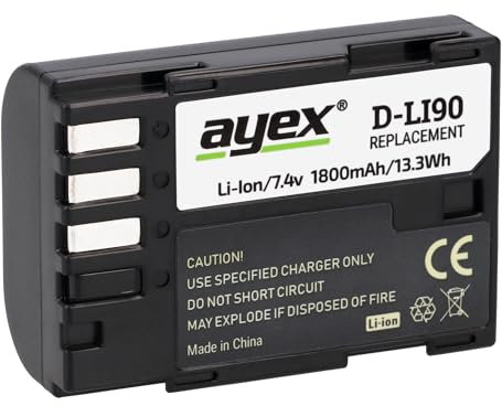 ayex D-Li90 Akku Kompaibel mit Pentax zB. 645D 645Z K-7 K-5 K-5 II K-5 IIs K-3 K-3 II K-01 Leistungsstark & zuverlässig kompatibel mit Original-Ladegerät