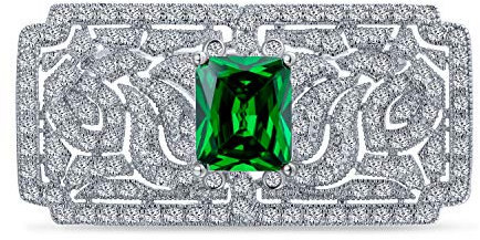 Große Vintage Nachlass-Schmuck Simuliert Grün Smaragd Aaa Cz Rechteck Filigran Statement Art Deco Stil Brosche Pin Für Frauen Silber Vergoldet