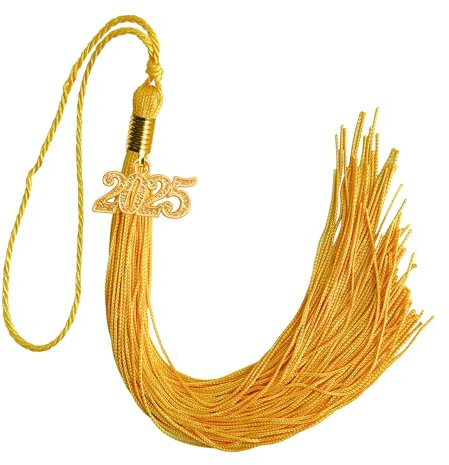 GraduationMall Quaste mit 2025 Jahreszahl Anhänger für Bachelor Master Doktorhut Single & Mehrere Farbe 9 Gold