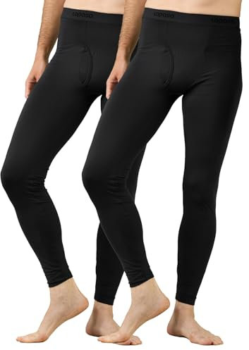 LAPASA Herren Innenfleece Thermo Unterhose, warme Funktionsunterwäsche Thermohosen M10, Schwarz (2 Pack), XXL