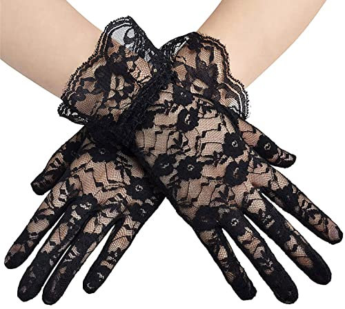 Symphonyw Spitzen-Handschuhe, kurze Blumen-Spitzenhandschuhe, sexy, für Frühling und Sommer, UV-Sonnenschutz, dünne Handschuhe für Frauen und Mädchen