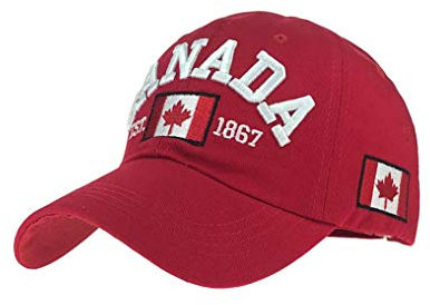 XibeiTrade Unisex-Baseballkappe mit Kanada-Flagge, Baumwolle, Ahornblatt, bestickt, für Herren und Damen, verstellbar, Rot/Ausflug, einfarbig (Getaway Solids), M