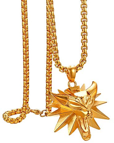 Flongo Herren Kette mit Wolfskopf Anhänger Edelstahl Halskette Herrenschmuck Wizard-Halskette Drachen Kette Wilder Stil für Punk-Männer und Frauen