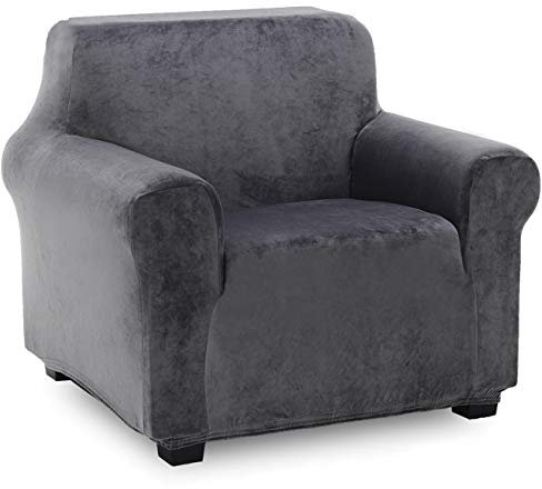 TIANSHU Samt Sesselbezug,Soft Velvet Plush Couchbezug stilvolle Luxus-Möbelbezüge Anti-Rutsch-High Stretch Sesselbezug(1 Sitzer, Grau)