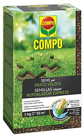 COMPO SEMI per Prato Veloce, Miscela Speciale, Seme Ricoperto, Per rigenerare Tappeti Erbosi, 1 kg