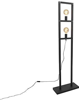 Qazqa - Industrie I Vintage I Industrie Stehlampe 2 Lampen schwarz - Simple Cage 2 I Wohnzimmer I Schlafzimmer - Aluminium Rechteckig - LED geeignet E27