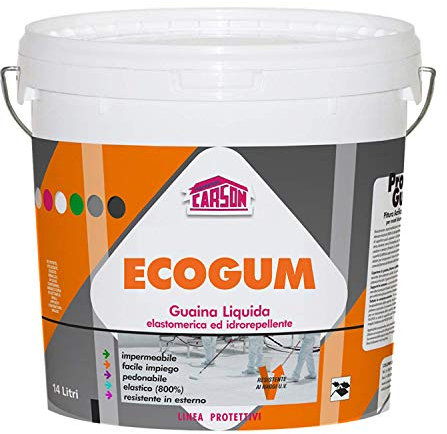 Colorificio Carson Ecogum Guaina Liquida Impermeabilizzante Pedonabile Calpestabile Protettiva Idrorepellente Resistente Ai Raggi UV Per Manti Bituminosi Tetti Terrazze (14 LT, Bianco)