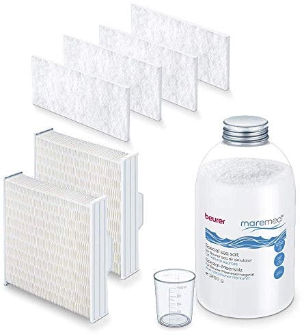 Beurer maremed Kombiset zur Anwendung mit dem MK 500 Meeresklimagerät, 1250g Spezial Meersalz, 4x Vorfilter, 2x Wasserverdunsterblock, 1x Messbecher