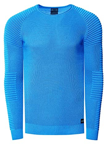 R-Neal Herren Fein-Strick Slim-Fit Biker Strick-Pullover im Individuellem Future Design Langarm-Pullover Rundhals Gerippt 349