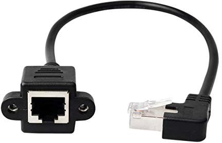 innov8 90 Degree Angled Cat 6 Ethernet Cable, RJ45 Male to Female Shielded Ethernet Network Connector Screw Panel Mount Extension Cable for Router, Modem, Switch Boxes, Network - (Left Angle)