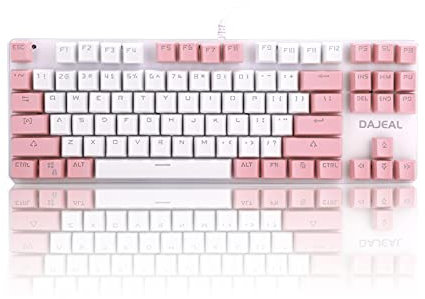 Zunate Mechanical Gaming Keyboard for Gamer, Mechanical Keyboard LED Backlit with 87 Key Mechanical blue switch, Multimedia Buttons Gaming Keyboard Mixed Light for Desktop Laptop K100(White pink)