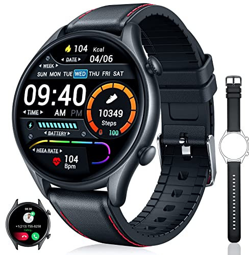 Montre Connectée Homme avec Appels Bluetooth: Smartwatch avec Assistant Vocal et Lecteur de Musique Podomètre Fréquence Cardiaque Oxymetre Sommeil 19 Modes Sportifs pour Android iOS…