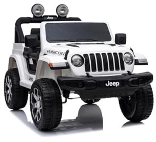 Auto Macchina Elettrica per Bambini Jeep Fiat Wrangler Rubicon 12V Telecomando 2 Posti Sedile in Pelle Mp3 Luci e Suoni (Bianco)