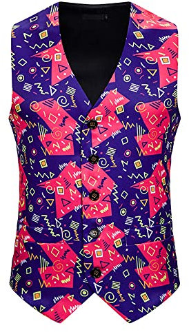 PANBOB Weste Herren Slim Fit Weihnachten Drucken Weste Herren V Ausschnitt Komfortabel Lassig Ärmellos Jacke Herren Vintage Einreiher Mode Übergangsjacke Herren A0-08 L