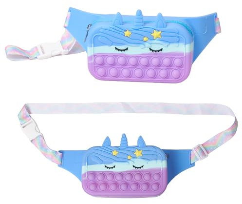 Prextex Unicorn Pop It Geldbörse – Silikon-Reise- und Fidget-Spielzeug-Kombination – ideal für Stressabbau und modische Aufbewahrung – ideal für Schlüssel, Telefon, kleine Gegenstände – verstellbarer