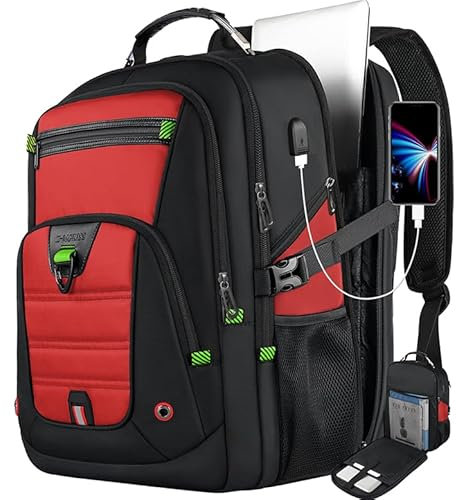Z-MGKISS Extra Large Travel Laptop Backpack, 52L Water Resistant Computer Backpack, TSA Approved Business Bag for Men Women Teacher, Heavy Duty Backpack Fits 17.3 Inch Laptop & Notebook, Red