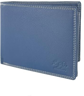 L&B Collection Echt Leder Herren Geldbörse »2339« Querformat I mit RFID Schutz I Portemonnaie Groß mit Münzfach I 7 Kartenfächer I Geldbeutel für Männer I Brieftasche Wallet Portmonee (Blau)