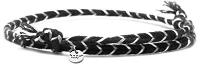 Nato Cuff - Geflochtenes Baumwollarmband 4mm- Handgefertigt in Frankreich - Herren Damen Verstellbares Juwel (Braun-Weiss) (Schwarz Weiss)