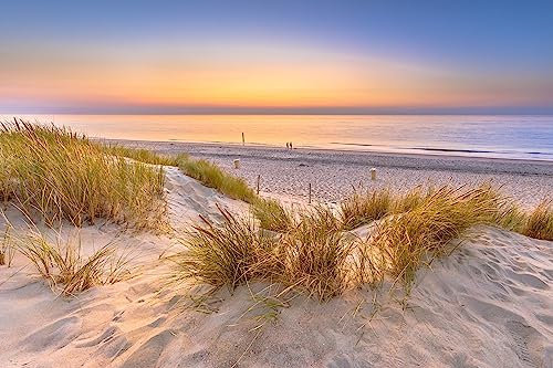 Quadro in alluminio composito 110 x 70 cm: vista del tramonto sopra l'oceano dalla dune sopra il Mare del Nord e il canale di Ouddorp, provincia di Zeeland, (181080556)