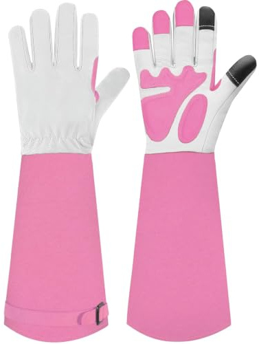 SLARMOR Lange Gartenhandschuhe Damen Abeitshandschuhe Herren | Hochwertiges 100 % Rindsleder, extra lange Stulpe, verstärkte Handflächen und Fingerspitzen