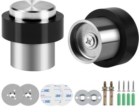 SWAWIS 2 Stück Türstopper Boden, Türstopper aus 304 Edelstahl mit 3M Aufkleber Selbstklebend und Schrauben, Türstopper Wand ø 32mm, Höhe 45mm, 3 Einbauverfahren