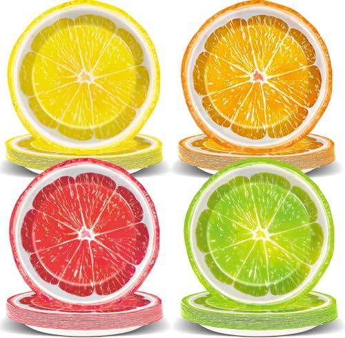 48 PCS Lemon Slices Paper Plates for Summer Party Tropical Fruits Party Decorations Disposable Tableware Dinner Plates Dessert Plates Citrus Fruit for Birthday Party Supplies Dinnerware Set 7 Inch