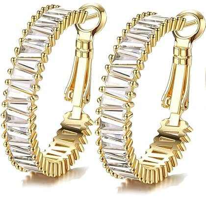 Dochais Creolen für Damen Mädchen 18K Vergoldete Ohrringe, Creolen Ohrringe mit Zirkonia Kreolen Huggie Ohrring with 925 Sterling Silver Post, Statement Hypoallergen Ohrringe Geschenke für Mädchen.
