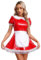 MSemis 3Pcs Damen Kostüm Dienstmädchen Lack Leder Kleid Lolita Cosplay Uniform Dessous Set Minikleid, Satin Schürze, Halsband Clubwear Gr. S-XL Rot M XL
