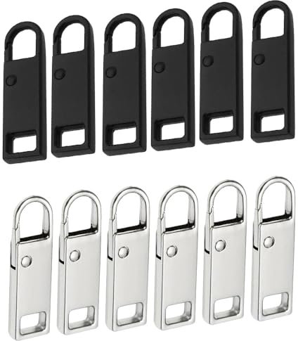 Reißverschluss Zipper, 12 Stück Ersatzteile Reißverschluss Zipper, Metall Zipper Pull, Abnehmbares Metall Zipper Pull, Reißverschluss Ersatz, für Geldbörse, Kleider, Jeans, Koffer, Gepäck