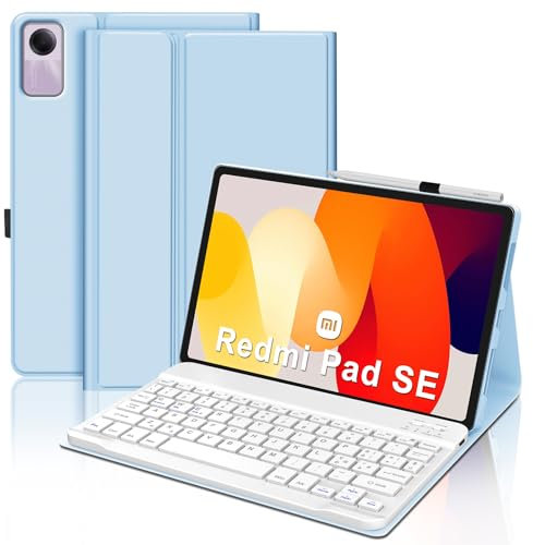 Funda con teclado Xiaomi Redmi Pad SE 11, teclado italiano para Xiaomi Tablet Redmi Pad SE, funda Xiaomi Redmi Pad SE con teclado, teclado inalámbrico, Bluetooth 5.0, Smart Cover, azul